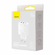 Зарядно устройство Baseus CCXJ-E02 Compact Quick Wall Charger с 2хUSB-A и USB-C 30W бял