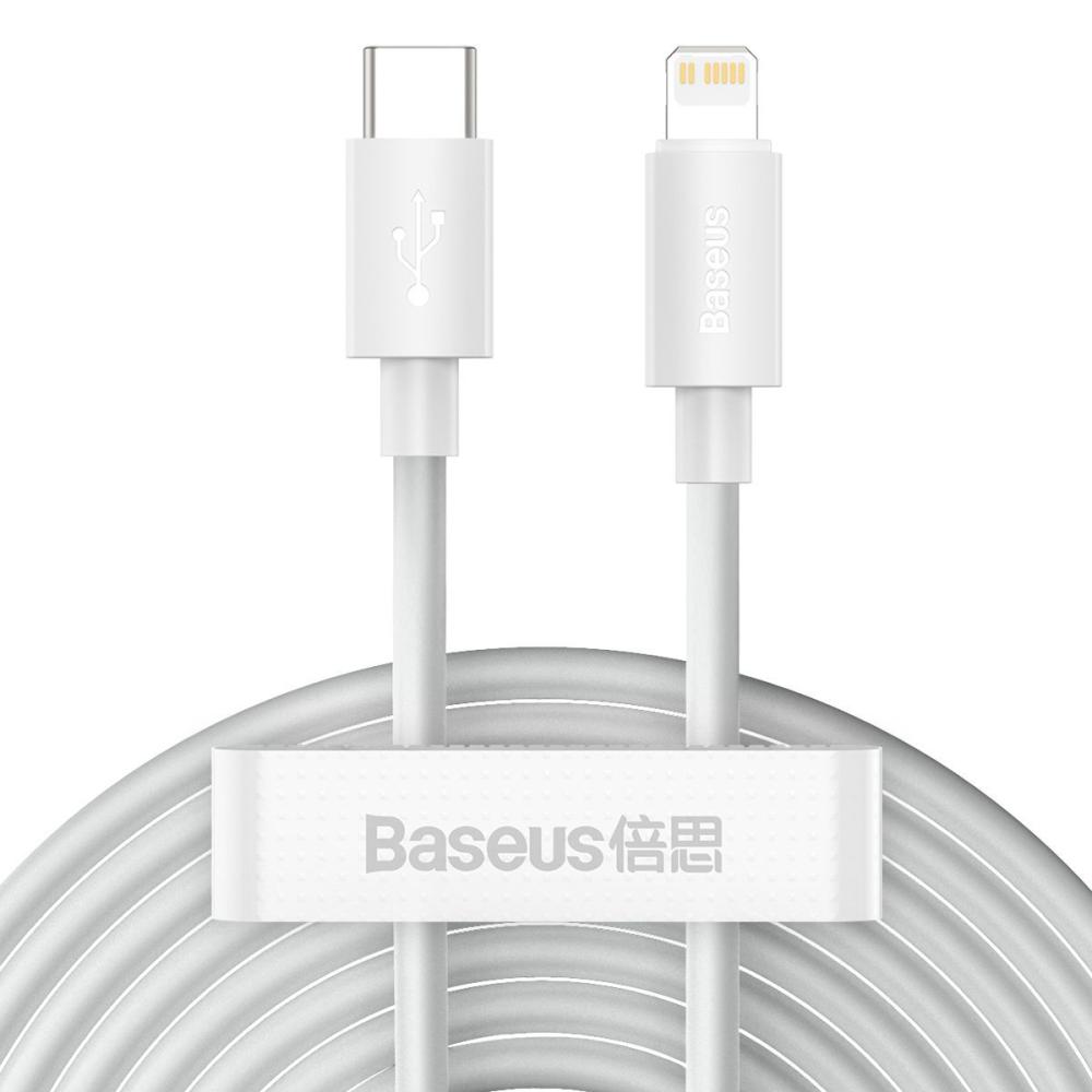 Кабел Baseus TZCATLZJ-02 USB-C към Lightning за бързо зареждане 2 броя, PD 20W, 1.5м - бял