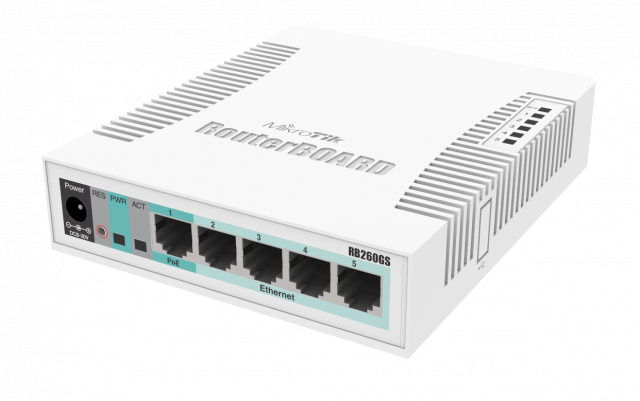 Рутер MikroTik RB260GS CSS106-5G-1SR2, 10/100/1000Mbit, 128 KB, PoE, SwOS