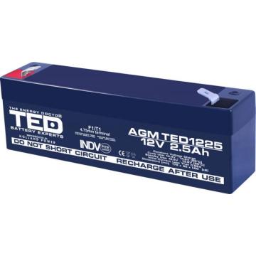 Оловна Батерия TED ELECTRIC 1225, 12V, 2.5Ah, AGM, 177/ 35/ 62 mm