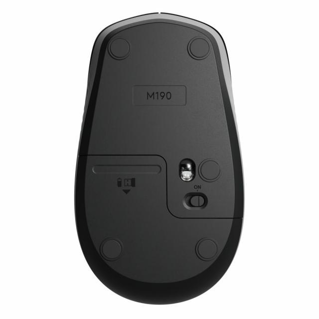 Безжична оптична мишка LOGITECH M190 Full-Size, USB, 1000 dpi, 3 бутона, Светло Сив