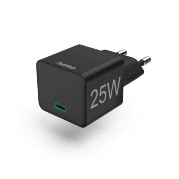 Бързо мини зарядно HAMA, 220V, USB-C, PD/Qualcomm, 25W, Черен