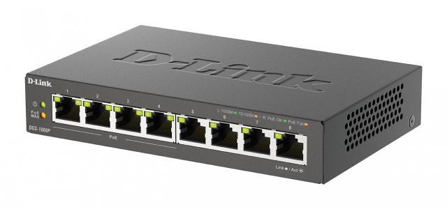 Суич D-Link DGS-1008P, 4x PoE + 4 x стандартни, 10/100/1000, Gigabit, 