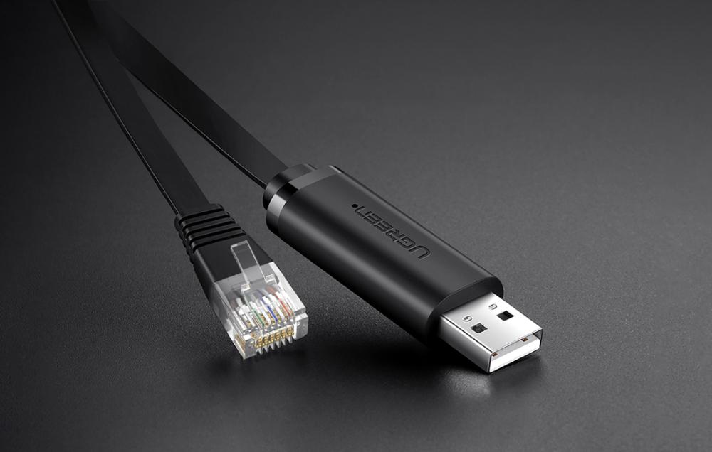 Мрежов кабел UGREEN CM204 USB - RJ45, конзолен 1.5м - черен