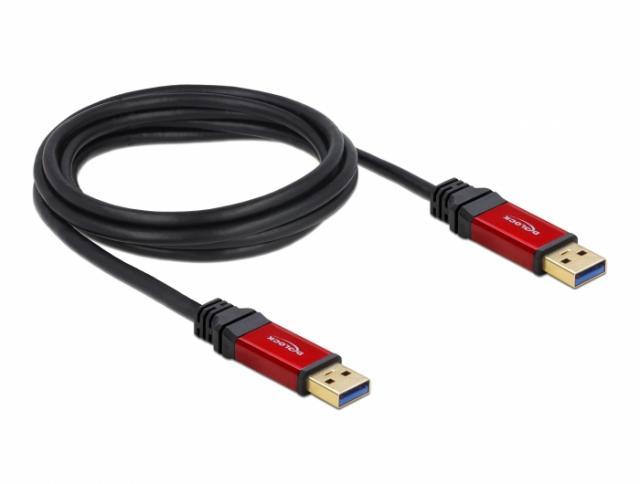 Кабел Delock  USB-A мъжко - USB-А мъжко, 2 м, Premium, Екраниран, Черен