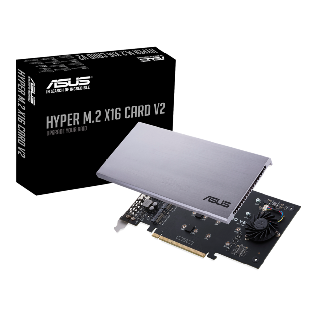 Карта ASUS Hyper M.2 x16 Card (PCIe 3.0) поддържа до 4 NVMe M.2 (2242/2260/2280/22110) устроиства