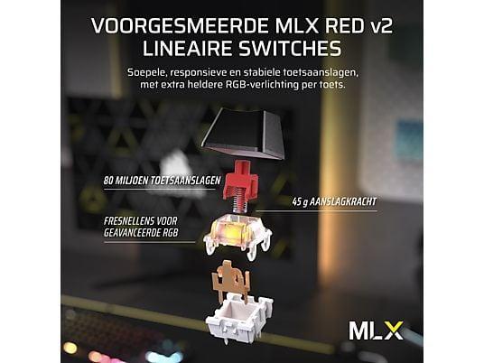 Геймърскa безжична/блутут механична клавиатура Corsair K70 CORE TKL RGB, Corsair MLX Red суич