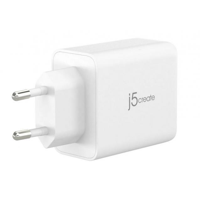 Мрежово зарядно 220V  j5create JUP3365E 65W, 3 порта, USB-C, USB-A