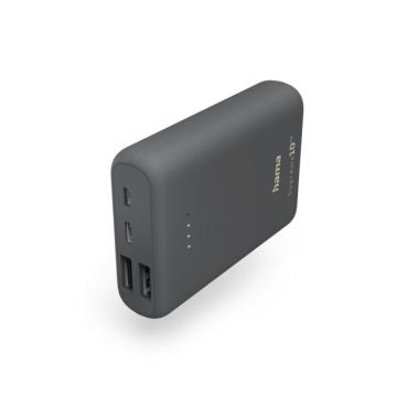 Външна батерия HAMA Supreme 10HD, 10000 mAh, LiPolym, 1 x USB-C, 2 x USB-A, Сив