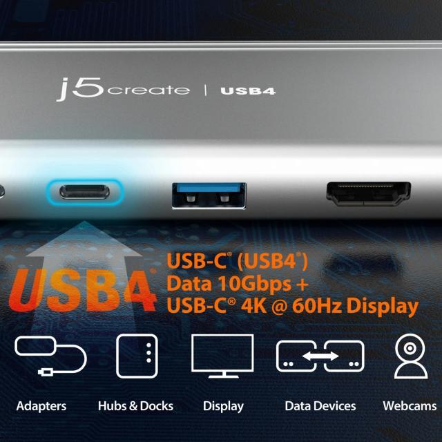 5-портов хъб j5create  JCD401 USB4 Dual 4K Multi-port, USB-C, 4K HDMI