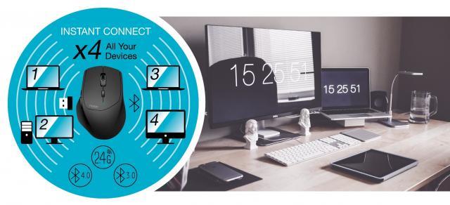 Безжична оптична мишка RAPOO MT550, Multi-mode, Bluetooth & 2.4Ghz, Черен