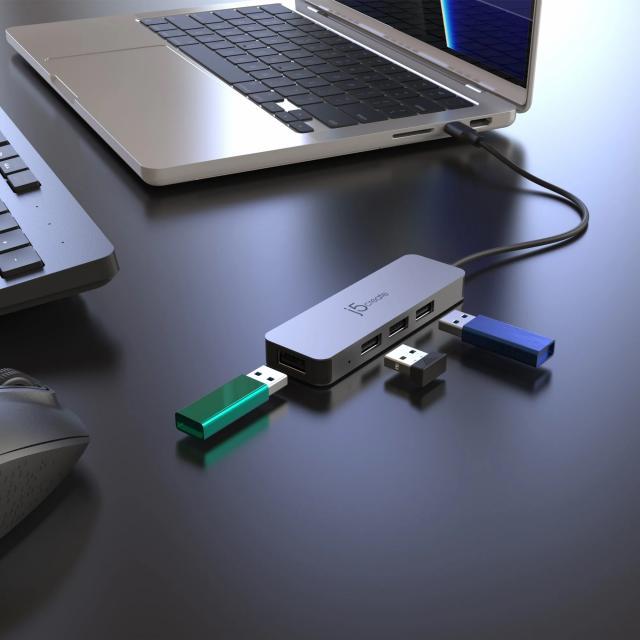 Поставка за лаптоп j5create JTS223, 4 портов USB-C хъб, Алуминиева