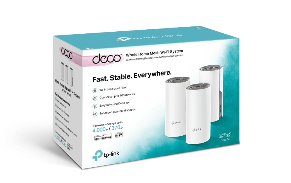 Безжична Mesh Wi-fi система TP-Link Deco E4 AC1200 (3-pack)