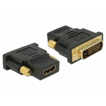 Адаптер Delock 65466, DVI мъжко - HDMI женско, Позлатени конектори, Черен