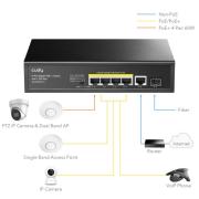 Суич Cudy GS1005PTS1, 5 портов, 10/100/1000, PoE+ Switch 120W, 1 SFP Slot