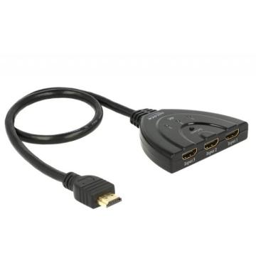 3 портов HDMI суич Delock 18600, 4K, 50 см. кабел, Черен