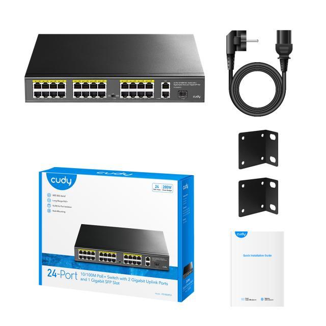 Суич Cudy FS1026PS1, 24x10/100 PoE+ Switch 2 x Gigabit порта, 1 x SFP Slot