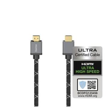 Кабел HAMA Ultra HD, HDMI мъжко - HDMI мъжко, 8K, 48GB/s,метал, 3 м, Позл. конектори, Ethernet, Черен