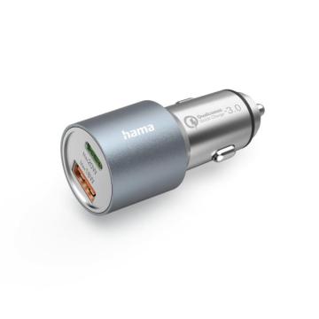 HAMA Бързо зарядно за кола, 1x USB-C PD, 1x USB-A QC, 38 W, метал