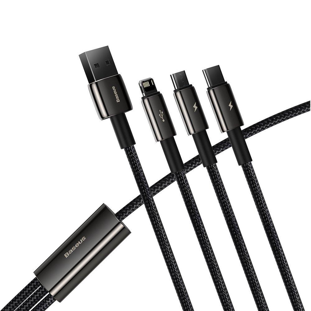 Kабел Baseus Tungsten 3в1 USB-А към Type C / Lightning / micro USB 3.5 A, 1.5м черен