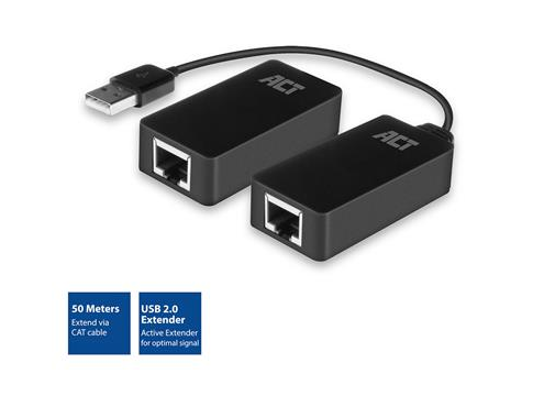 Активен USB удължител ACT AC6063, USB 2.0, UTP до 50 метра, 480 Mbps, Предавателен модул, Приемник и захранващ адаптер