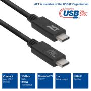 ACT Кабел USB-C - USB-C, 1 м / USB4, 20Gbps, 240W, сертифициран USB-IF