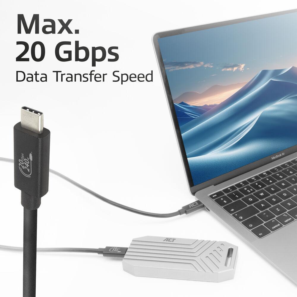 ACT Кабел USB-C - USB-C, 2 м / USB4, 20Gbps, 240W, сертифициран USB-IF