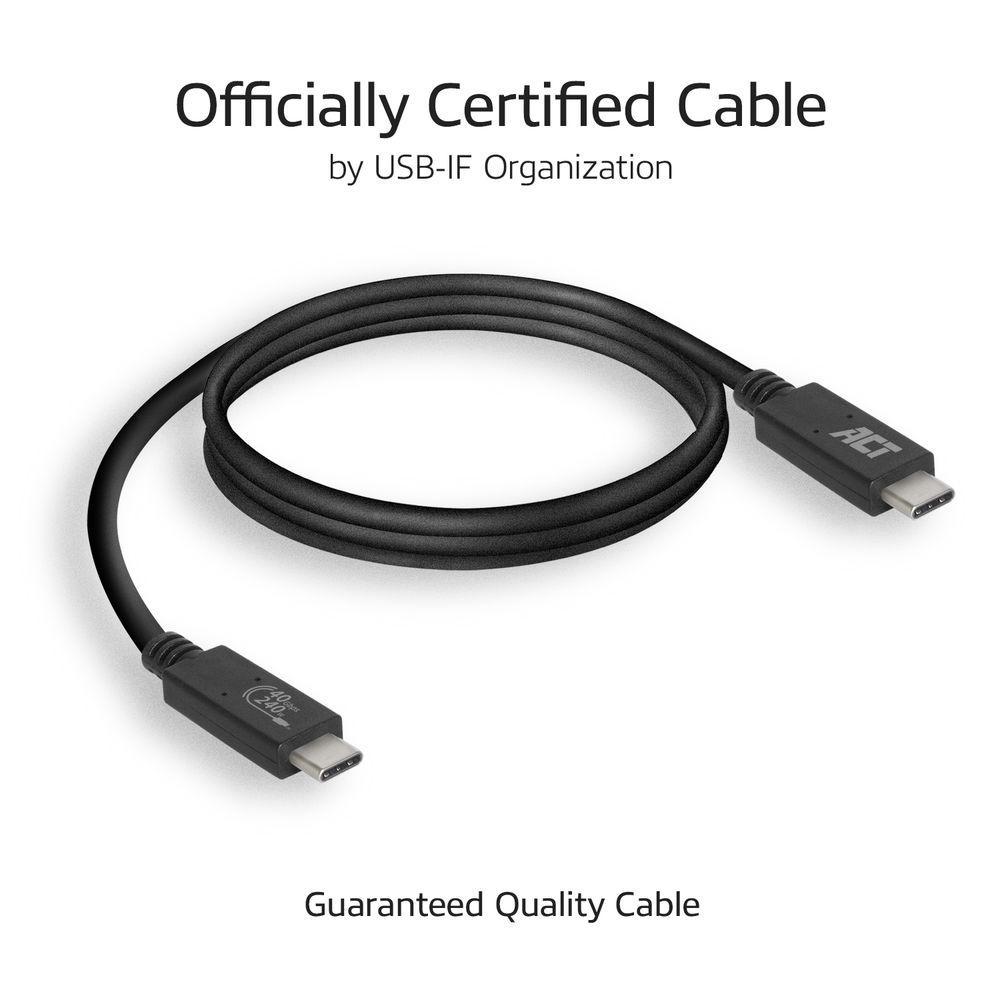 ACT Кабел USB-C - USB-C, 0.8 м / USB4, 40Gbps, 240W, сертифициран USB-IF