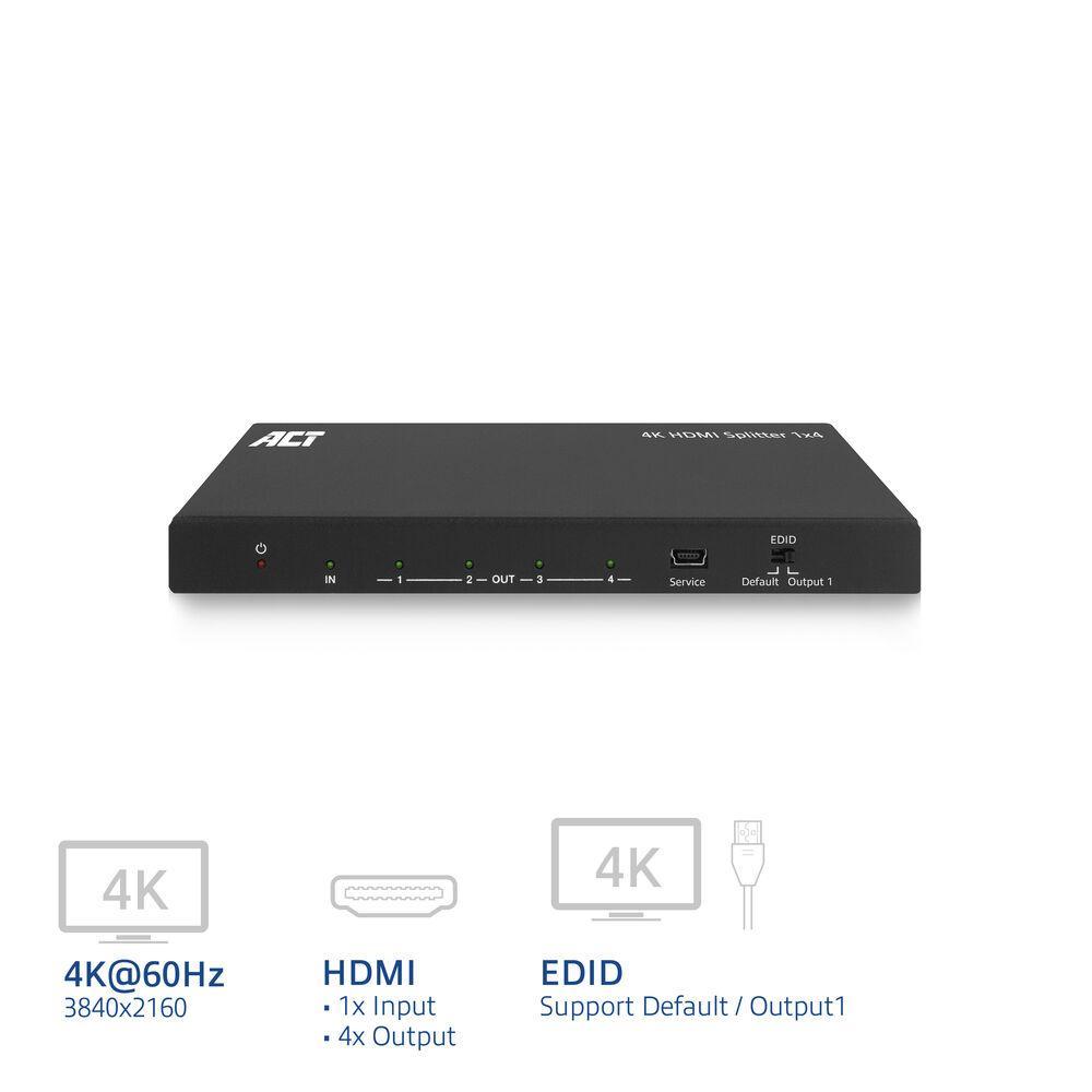 ACT HDMI Сплитер AC7832 4К HDMI сплитер, 1 вход.4 HDMI изхода