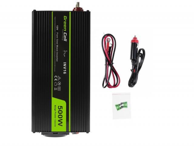 Инвертор GREEN CELL, 12/220V, DC/AC, 500W/1000W, Чиста синусоида