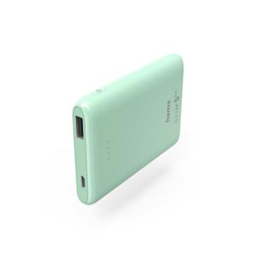 Външна батерия HAMA SLIM 5HD, 5000 mAh, LiPolym, USB-A, Ментово зелено