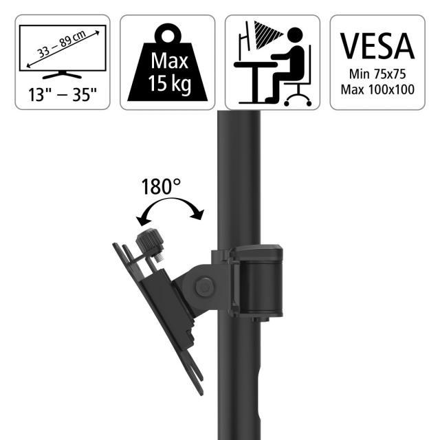 Стойка за 2 монитора за бюро HAMA Регулируема, 13" - 35", 15 кг, Swivel/Tilt, Черна