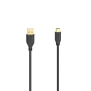 Кабел Hama Flexi-Slim USB-C - USB-A 2.0 мъжко, 0.75м,тънък, позлатен, черен