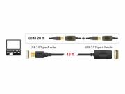 Удължителен кабел DeLock, USB-A мъжко - USB-A женско, USB 2.0, 10 м, Черен