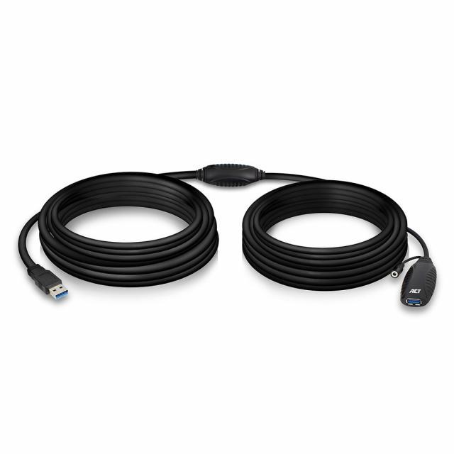 Кабел ACT AC6110, USB-A мъжко - женско, 10 м, 5 Gbps, Черен