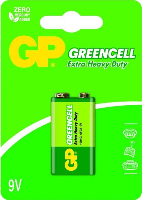 Цинк карбонова батерия GP 1604GLF-U1, 6F22, 9V, Greencell, 1 бр. блистер