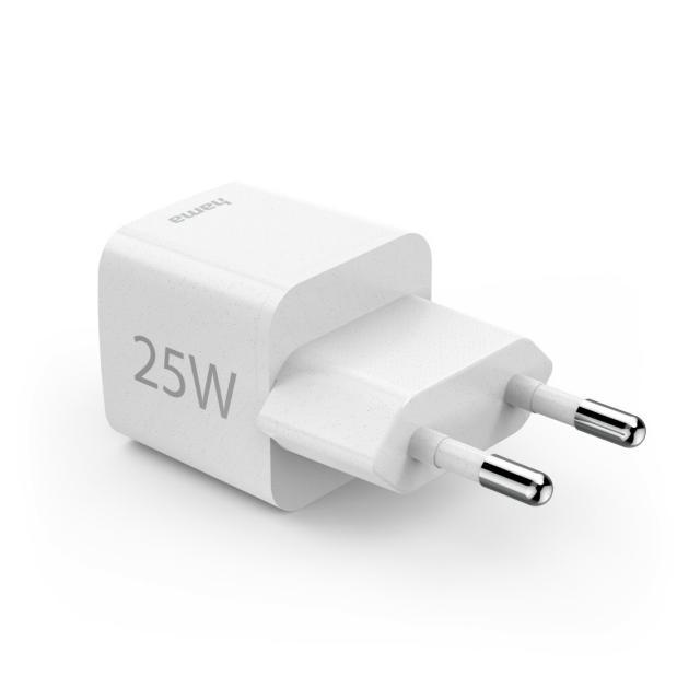 Бързо мини зарядно HAMA "Eco", USB-C (PD) / Qualcomm® 3.0, 25 W, бяло