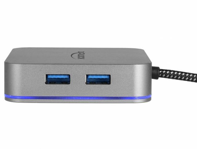 Докинг станция Delock, USB-A, USB-C, HDMI, Gigabit LAN, PD, Подсветка, Сива