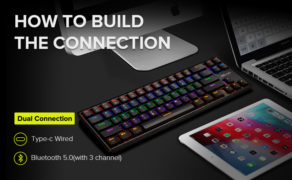 Клавиатура Delux KM32 механична геймърска USB Type-C/Bluetooth v5.0 Rainbow RGB LED