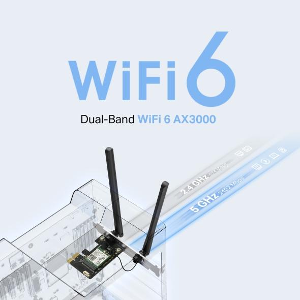 Безжичен Wi-Fi 6 PCIe Адаптер Mercusys MA80XE AX3000