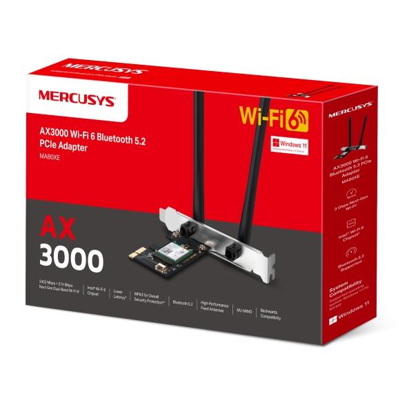 Безжичен Wi-Fi 6 PCIe Адаптер Mercusys MA80XE AX3000