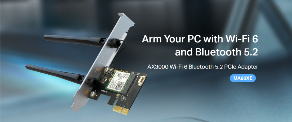 Безжичен Wi-Fi 6 PCIe Адаптер Mercusys MA80XE AX3000