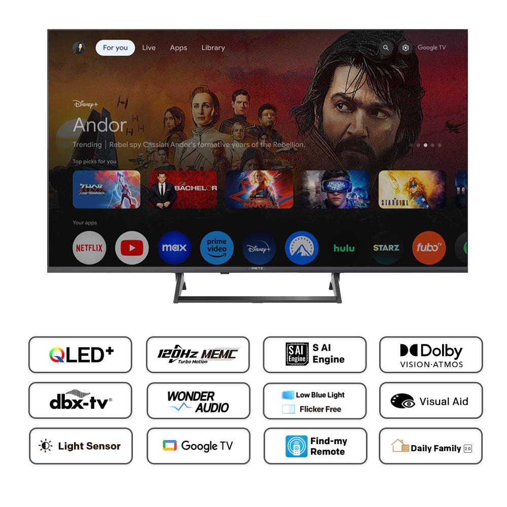 METZ Телевизор 50" UHD QLED SMART TV, 120Hz, 4K, Google TV, 126.0см