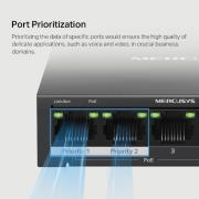 5-портов настолен комутатор Mercusys MS105GP със 4 PoE+ порта