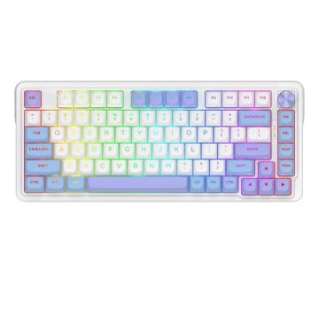 Геймърска механична клавиатура Redragon Cyrus Pro K681WBP-RGB-PRO с Bluetooth и безжична връзка, бяла с лилаво RGB осветление