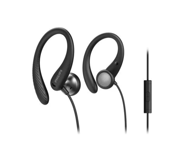 PHILIPS InEar Earhook Headphones Black 15mm speaker driver optimizes wearing comfort