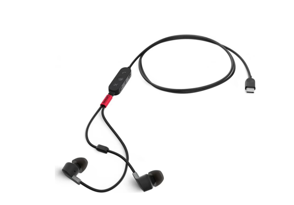 LENOVO Go Headset in-ear wired active noise cancelling USB-C thunder black Certified for Skype for Business Certified for MS Teams
