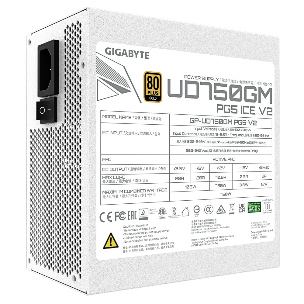 Захранващ блок Gigabyte UD750GM PG5 ICE 750W, 80+ Gold PCIe 5.1