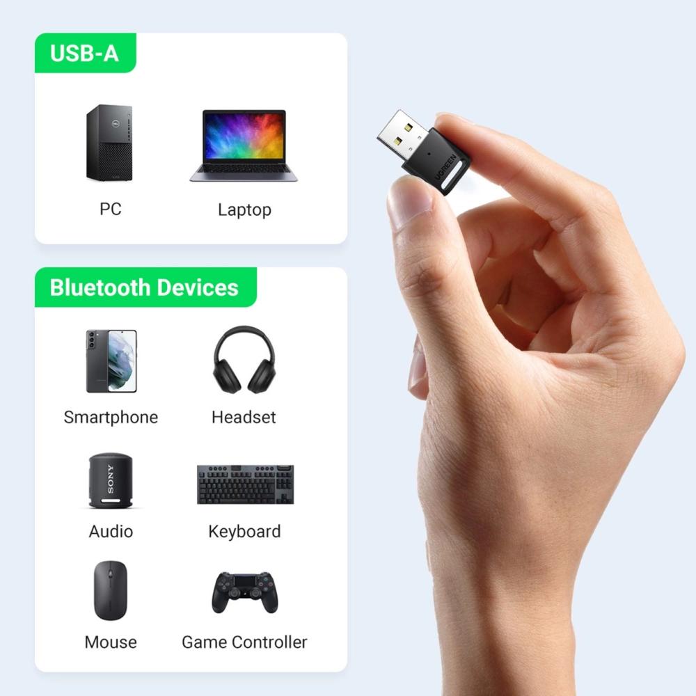 USB адаптер Ugreen adapter CM390 Bluetooth 5.0 USB 20м - черен