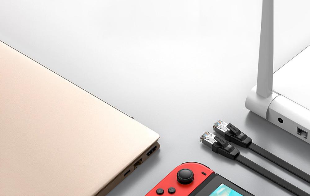 Мрежов кабел Ugreen NW134 70672 Cat 8 U/FTP плосък RJ45 Pure Copper 2м - черен